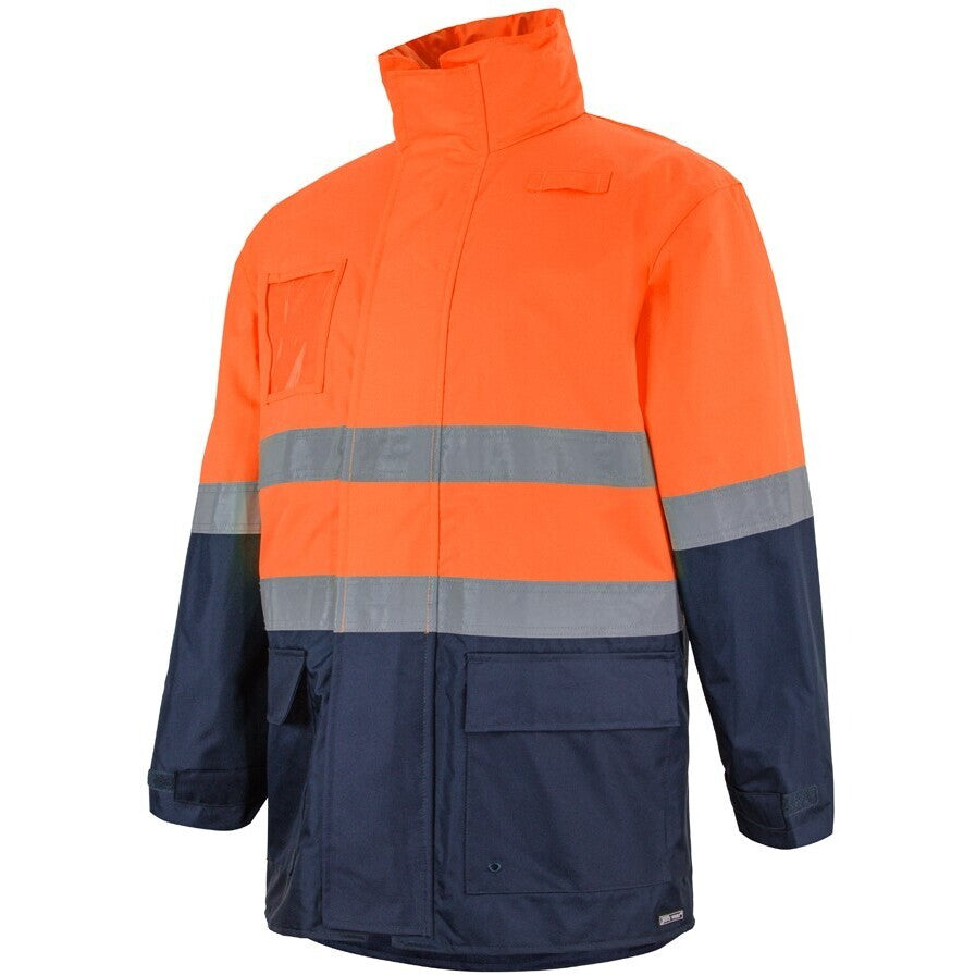 JB's Wear 6DNLL Hi Vis (D+N) Long Line Jacket - Side View | color:Orange/Navy|view:side