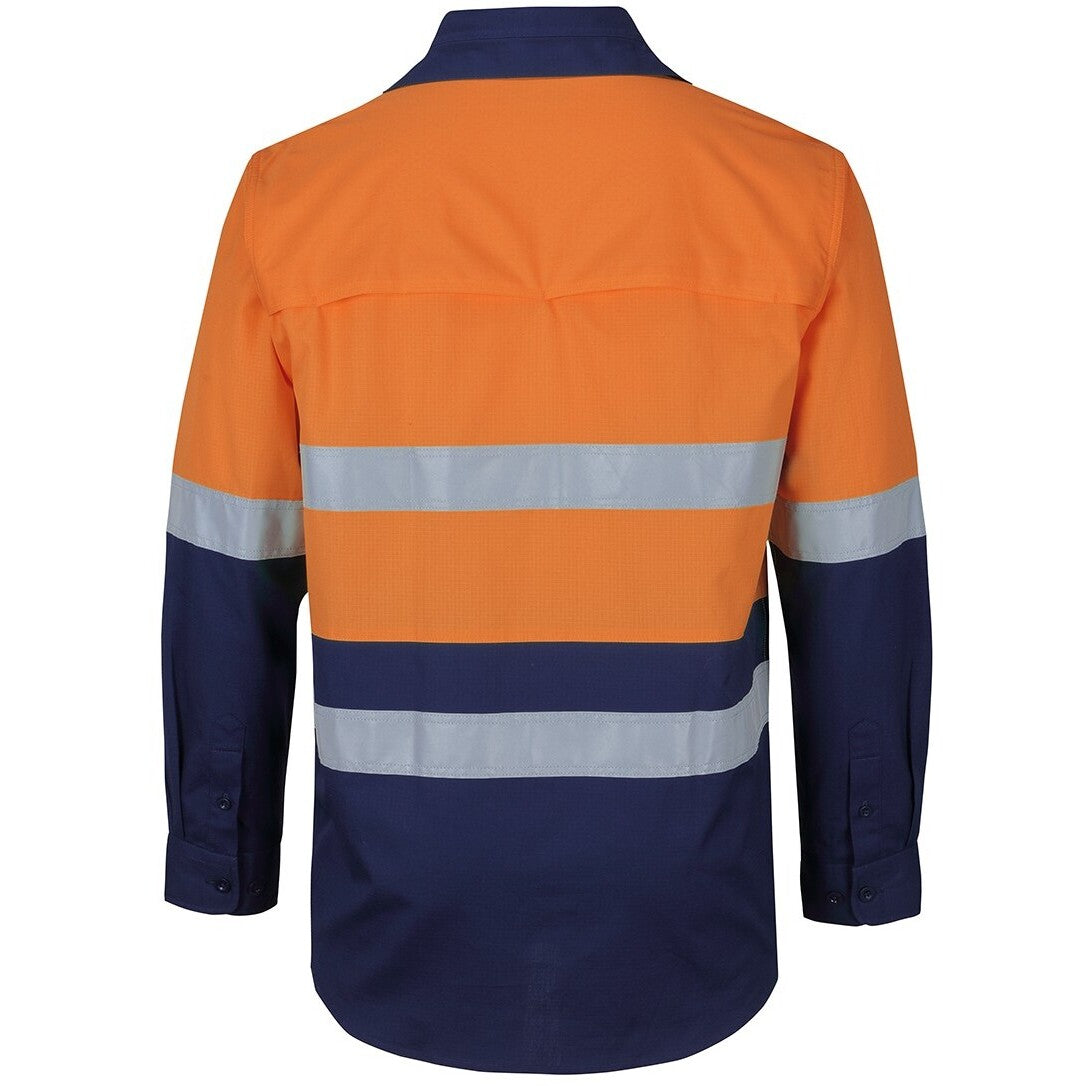 JB's Wear 6DNRL Hi Vis (D+N) Ripstop L/S Fishing Shirt - Back View | color:Orange/Navy|view:back