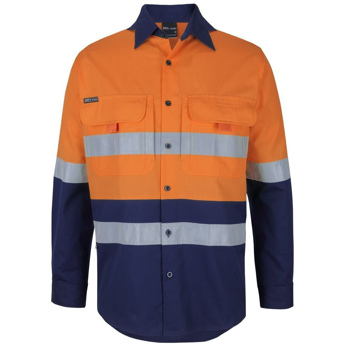 JB's Wear 6DNRL Hi Vis (D+N) Ripstop L/S Fishing Shirt - Front View | color:Orange/Navy|view:front