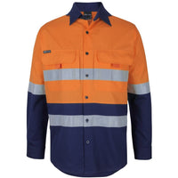 JB's Wear 6DNRL Hi Vis (D+N) Ripstop L/S Fishing Shirt - Front View | color:Orange/Navy|view:front