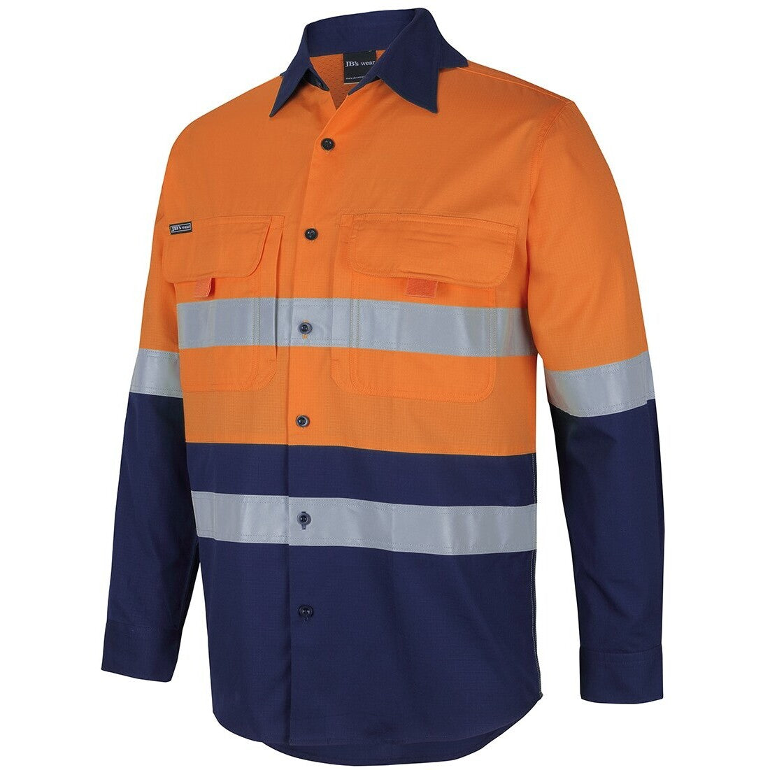 JB's Wear 6DNRL Hi Vis (D+N) Ripstop L/S Fishing Shirt - Side View | color:Orange/Navy|view:side
