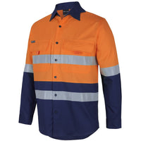 JB's Wear 6DNRL Hi Vis (D+N) Ripstop L/S Fishing Shirt - Side View | color:Orange/Navy|view:side