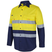 JB's Wear 6DNRL Hi Vis (D+N) Ripstop L/S Fishing Shirt - Side View | color:Yellow/Navy|view:side