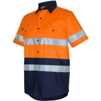JB's Wear 6DNWS Hi Vis (D+N) S/S 150g Work Shirt - Side View | color:Orange/Navy|view:side