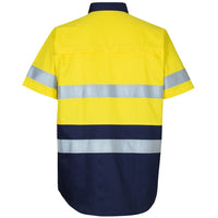 JB's Wear 6DNWS Hi Vis (D+N) S/S 150g Work Shirt - Back View | color:Yellow/Navy|view:back