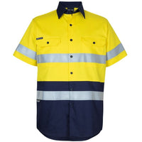 JB's Wear 6DNWS Hi Vis (D+N) S/S 150g Work Shirt - Front View | color:Yellow/Navy|view:front