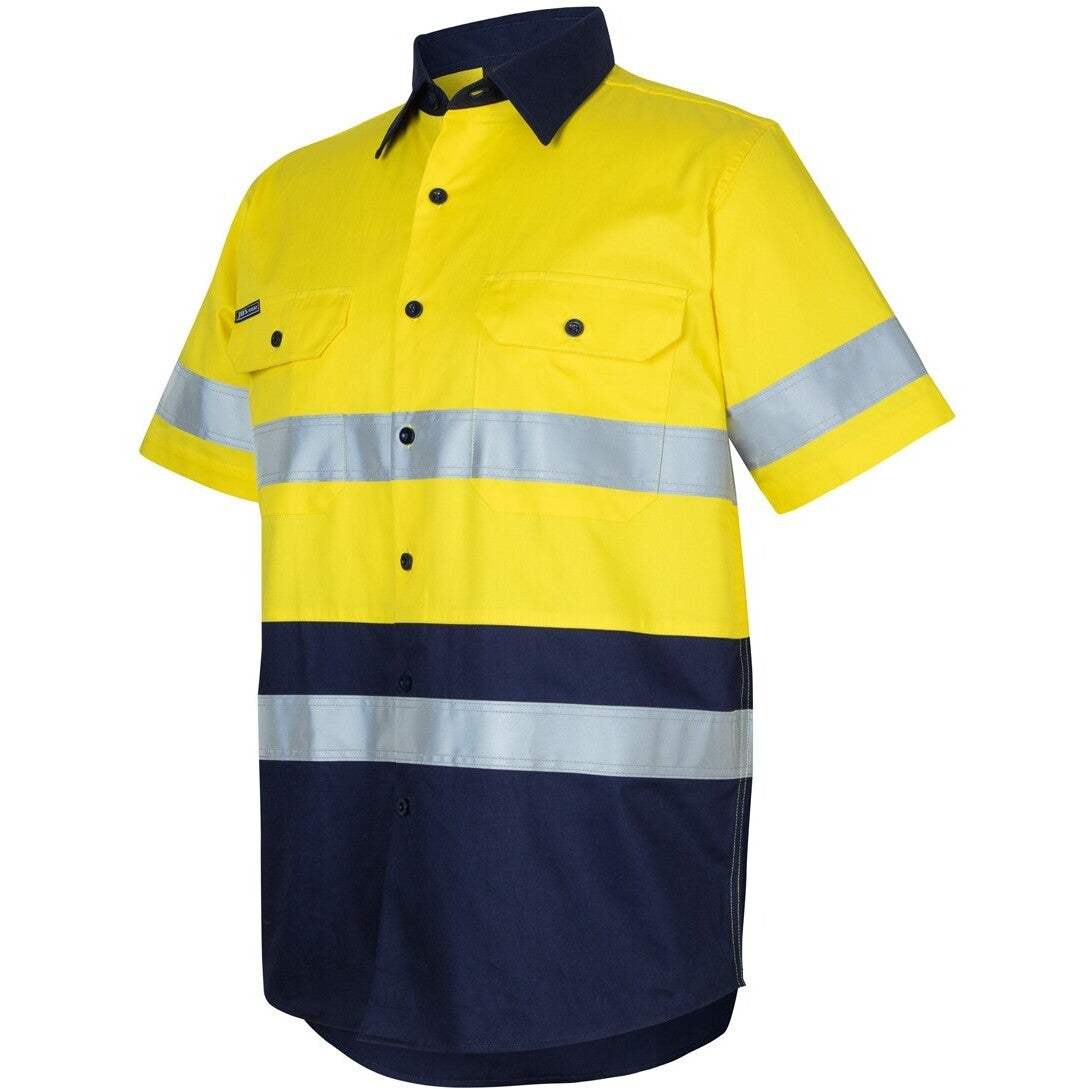JB's Wear 6DNWS Hi Vis (D+N) S/S 150g Work Shirt - Side View | color:Yellow/Navy|view:side