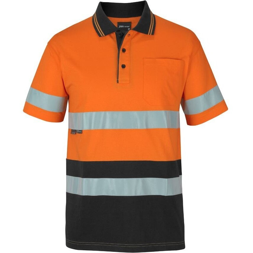 JB's Wear 6DCPS Hi Vis (D+N) S/S Cotton Polo - Front View | color:Orange/Black|view:front