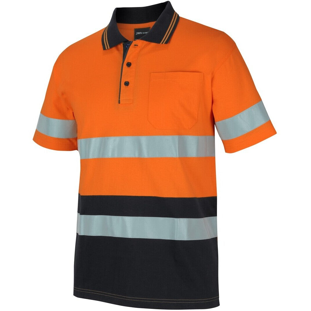 JB's Wear 6DCPS Hi Vis (D+N) S/S Cotton Polo - Side View | color:Orange/Black|view:side