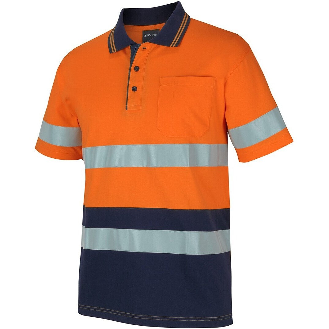 JB's Wear 6DCPS Hi Vis (D+N) S/S Cotton Polo - Side View | color:Orange/Navy|view:side