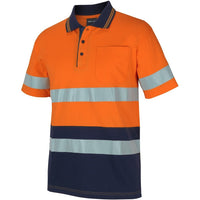 JB's Wear 6DCPS Hi Vis (D+N) S/S Cotton Polo - Side View | color:Orange/Navy|view:side