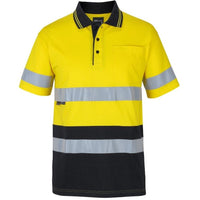 JB's Wear 6DCPS Hi Vis (D+N) S/S Cotton Polo - Front View | color:Yellow/Black|view:front