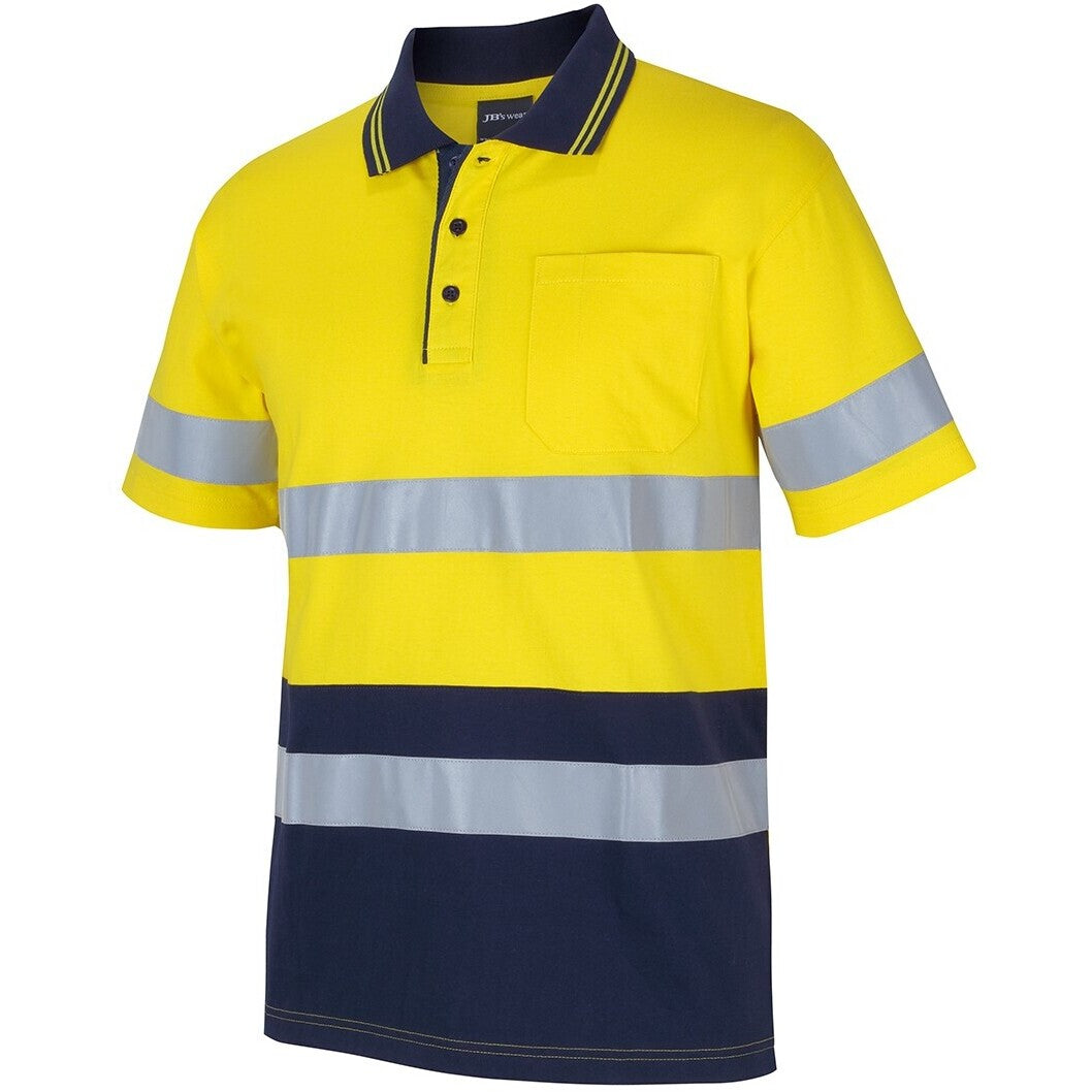 JB's Wear 6DCPS Hi Vis (D+N) S/S Cotton Polo - Side View | color:Yellow/Navy|view:side