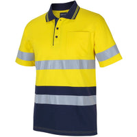 JB's Wear 6DCPS Hi Vis (D+N) S/S Cotton Polo - Side View | color:Yellow/Navy|view:side
