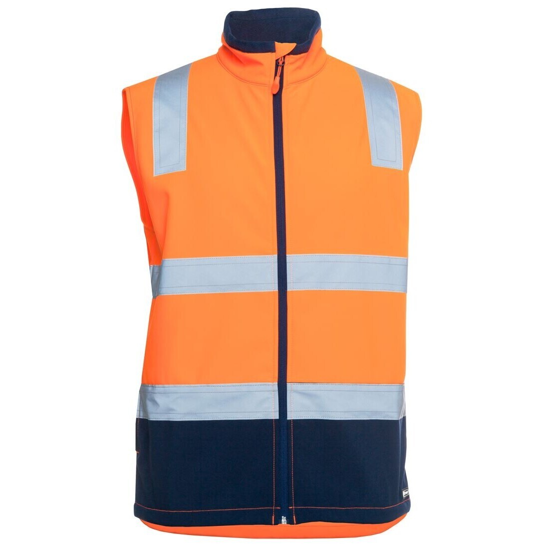 JB's Wear 6DWV Hi Vis (D+N) Three Layer Softshell Vest - Front View | color:Orange/Navy|view:front