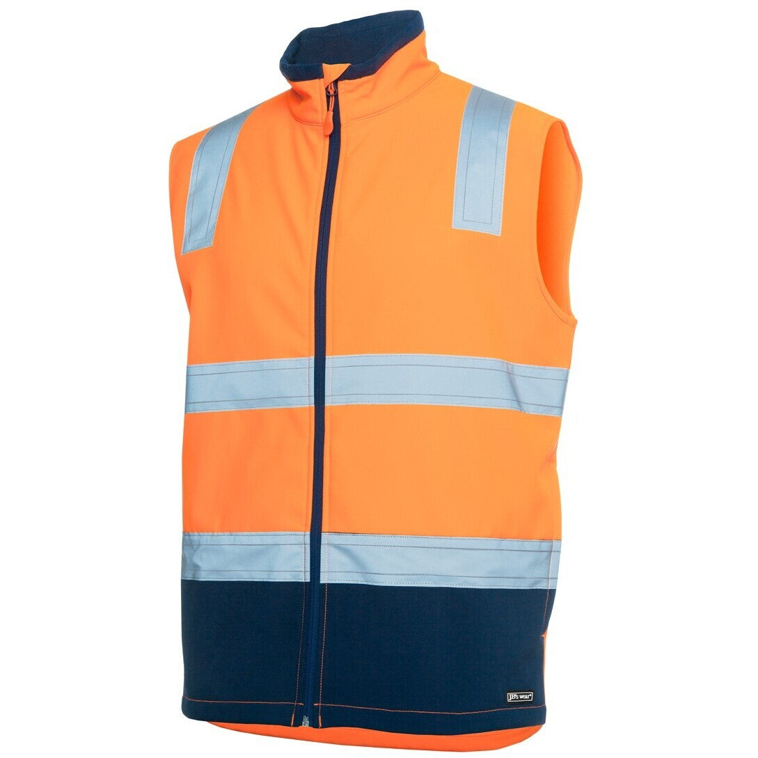 JB's Wear 6DWV Hi Vis (D+N) Three Layer Softshell Vest - Side View | color:Orange/Navy|view:side