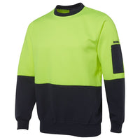 JB's Wear 6HVCN Hi Vis Fleecy Crew - Side View | color:Lime/Navy|view:side