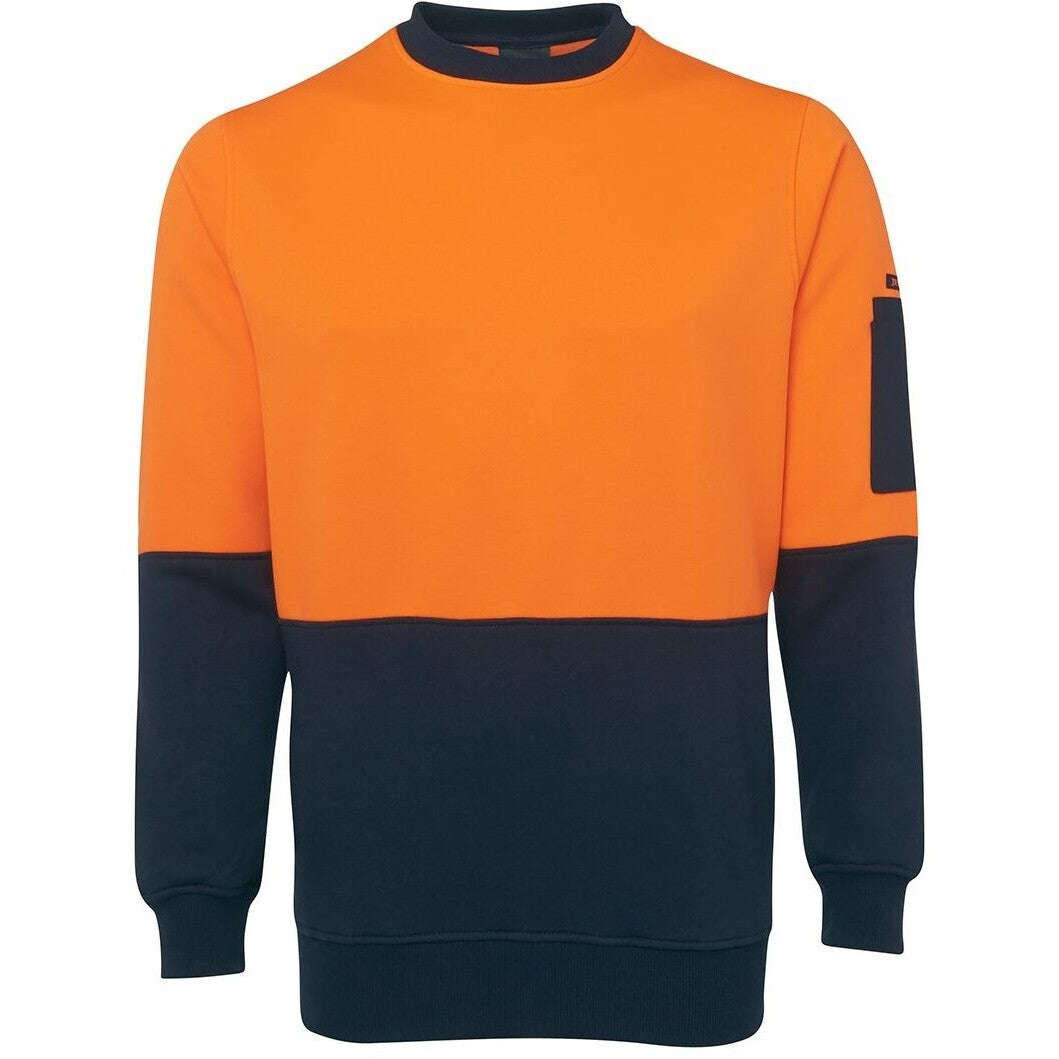JB's Wear 6HVCN Hi Vis Fleecy Crew - Front View | color:Orange/Navy|view:front