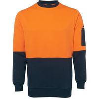 JB's Wear 6HVCN Hi Vis Fleecy Crew - Front View | color:Orange/Navy|view:front