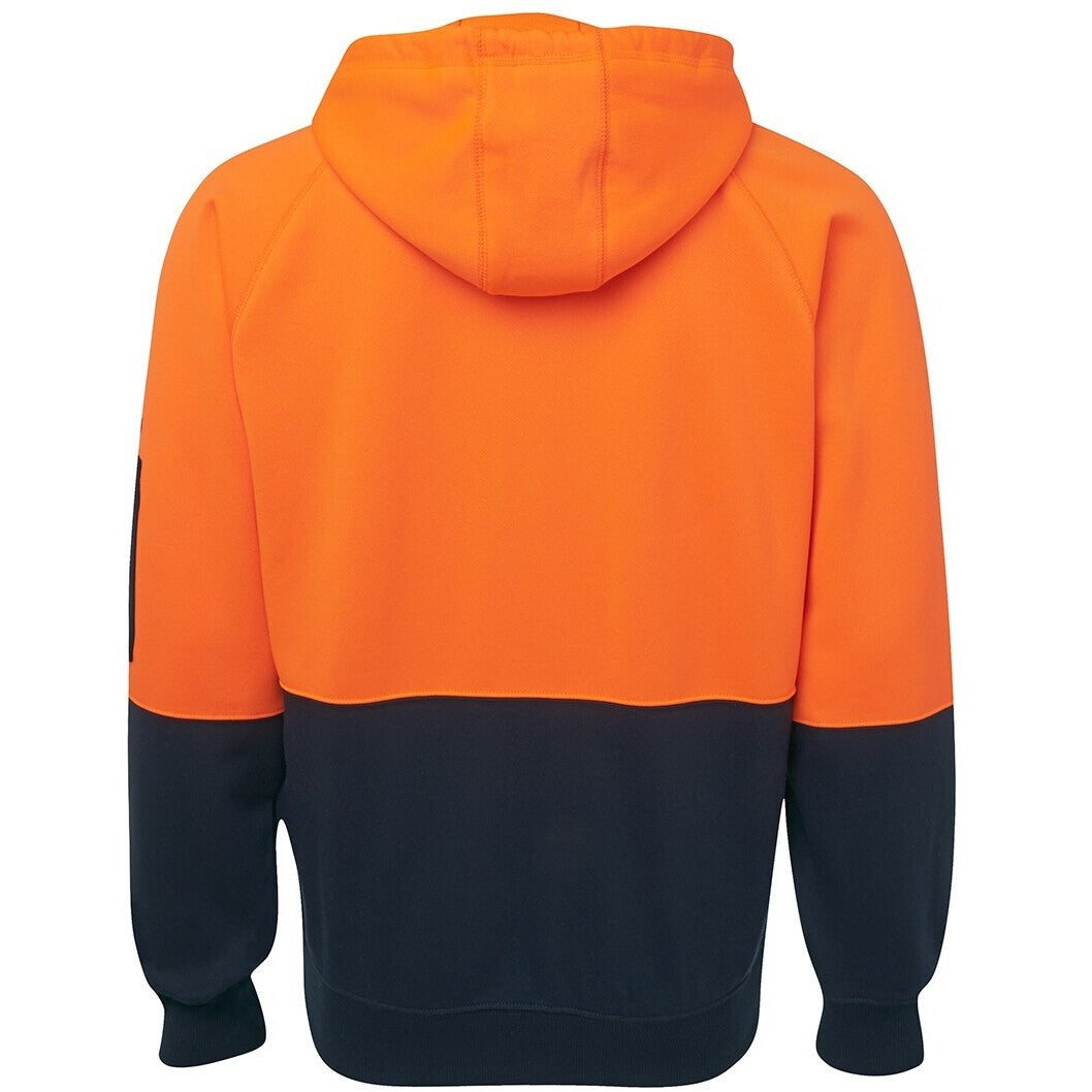 JB's Wear 6HVH Hi Vis Full Zip Fleecy Hoodie - Back View | color:Orange/Navy|view:back