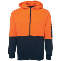 JB's Wear 6HVH Hi Vis Full Zip Fleecy Hoodie - Front View | color:Orange/Navy|view:front
