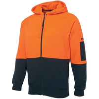 JB's Wear 6HVH Hi Vis Full Zip Fleecy Hoodie - Side View | color:Orange/Navy|view:side