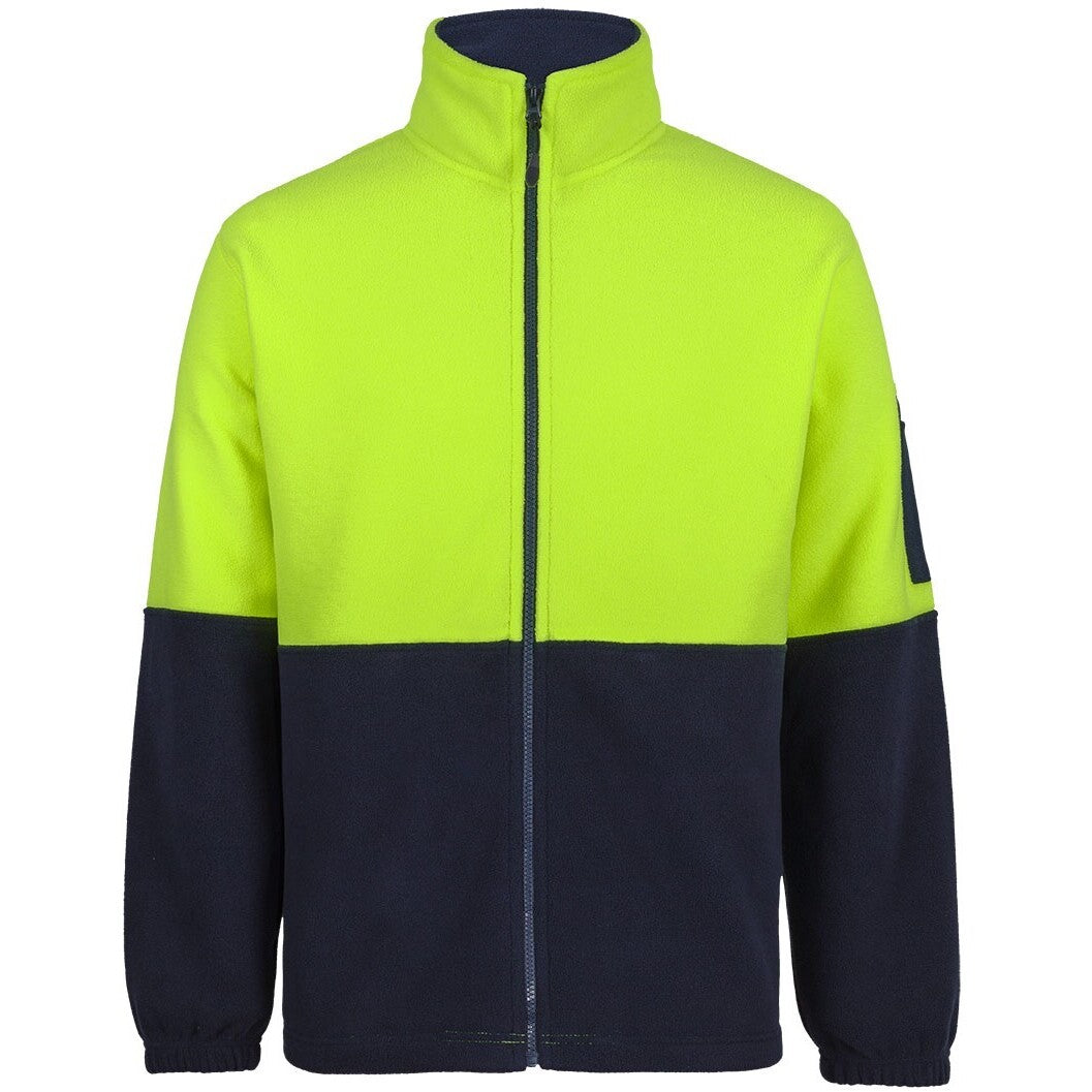 JB's Wear 6HVPE Hi Vis Full ZIp Polar Fleece - Front View | color:Lime/Navy|view:front