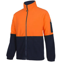 JB's Wear 6HVPE Hi Vis Full ZIp Polar Fleece - Side View | color:Orange/Navy|view:side