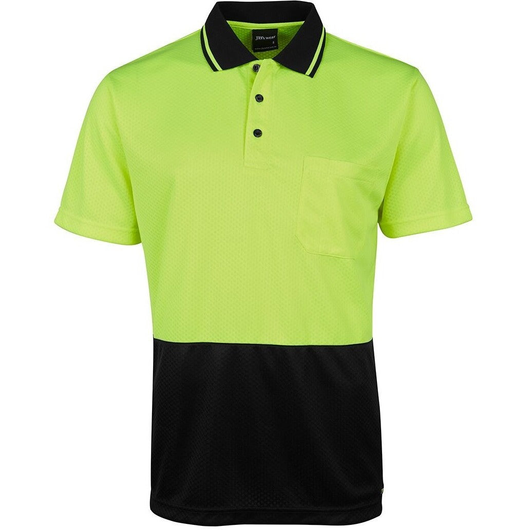 JB's Wear 6HJNC Hi Vis Jacquard Non Cuff Polo - Front View | color:Lime/Black|view:front