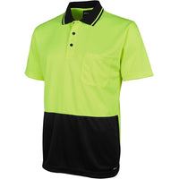 JB's Wear 6HJNC Hi Vis Jacquard Non Cuff Polo - Side View | color:Lime/Black|view:side