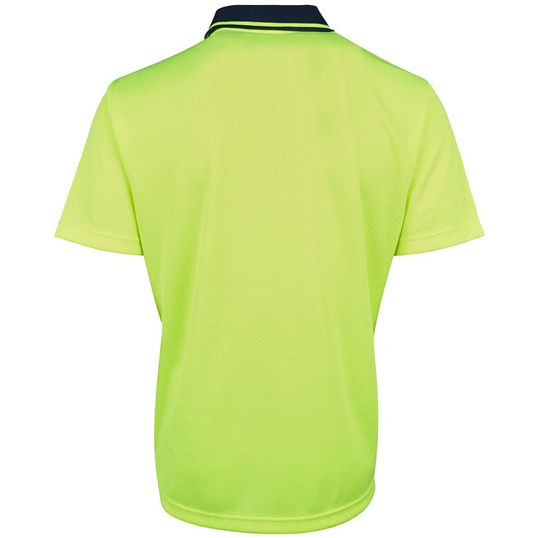 JB's Wear 6HJNC Hi Vis Jacquard Non Cuff Polo - Back View | color:Lime/Navy|view:back