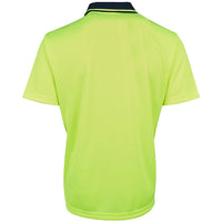 JB's Wear 6HJNC Hi Vis Jacquard Non Cuff Polo - Back View | color:Lime/Navy|view:back