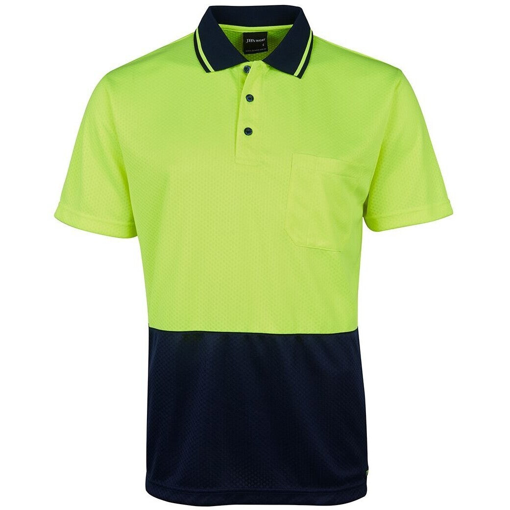 JB's Wear 6HJNC Hi Vis Jacquard Non Cuff Polo - Front View | color:Lime/Navy|view:front