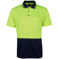 JB's Wear 6HJNC Hi Vis Jacquard Non Cuff Polo - Front View | color:Lime/Navy|view:front
