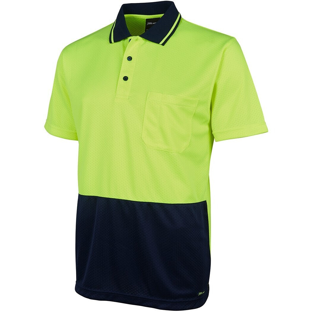 JB's Wear 6HJNC Hi Vis Jacquard Non Cuff Polo - Side View | color:Lime/Navy|view:side