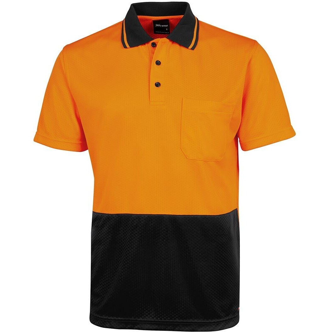 JB's Wear 6HJNC Hi Vis Jacquard Non Cuff Polo - Front View | color:Orange/Black|view:front