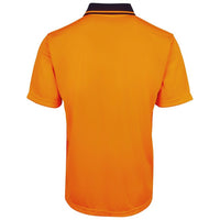 JB's Wear 6HJNC Hi Vis Jacquard Non Cuff Polo - Back View | color:Orange/Navy|view:back