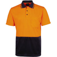 JB's Wear 6HJNC Hi Vis Jacquard Non Cuff Polo - Front View | color:Orange/Navy|view:front