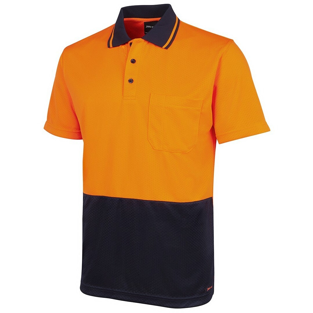 JB's Wear 6HJNC Hi Vis Jacquard Non Cuff Polo - Side View | color:Orange/Navy|view:side
