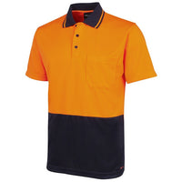 JB's Wear 6HJNC Hi Vis Jacquard Non Cuff Polo - Side View | color:Orange/Navy|view:side