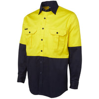 JB's Wear 6HWL Hi Vis L/S 190G Work Shirt - Side View | color:Yellow/Navy|view:side