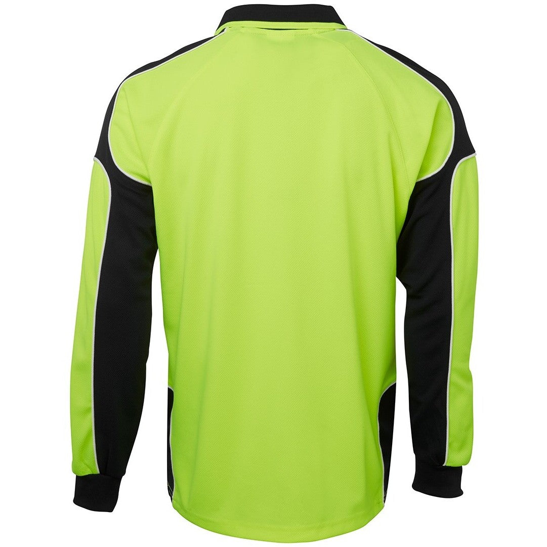 JB's Wear 6AP4L Hi Vis L/S Arm Panel Polo - Back View | color:Lime/Black|view:back