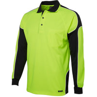 JB's Wear 6AP4L Hi Vis L/S Arm Panel Polo - Side View | color:Lime/Black|view:side