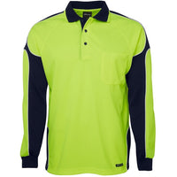 JB's Wear 6AP4L Hi Vis L/S Arm Panel Polo - Front View | color:Lime/Navy|view:front