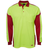 JB's Wear 6AP4L Hi Vis L/S Arm Panel Polo - Front View | color:Lime/Red|view:front