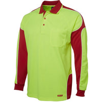 JB's Wear 6AP4L Hi Vis L/S Arm Panel Polo - Side View | color:Lime/Red|view:side