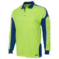 JB's Wear 6AP4L Hi Vis L/S Arm Panel Polo - Side View | color:Lime/Royal|view:side