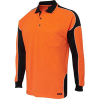 JB's Wear 6AP4L Hi Vis L/S Arm Panel Polo - Side View | color:Orange/Black|view:side