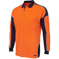 JB's Wear 6AP4L Hi Vis L/S Arm Panel Polo - Side View | color:Orange/Navy|view:side