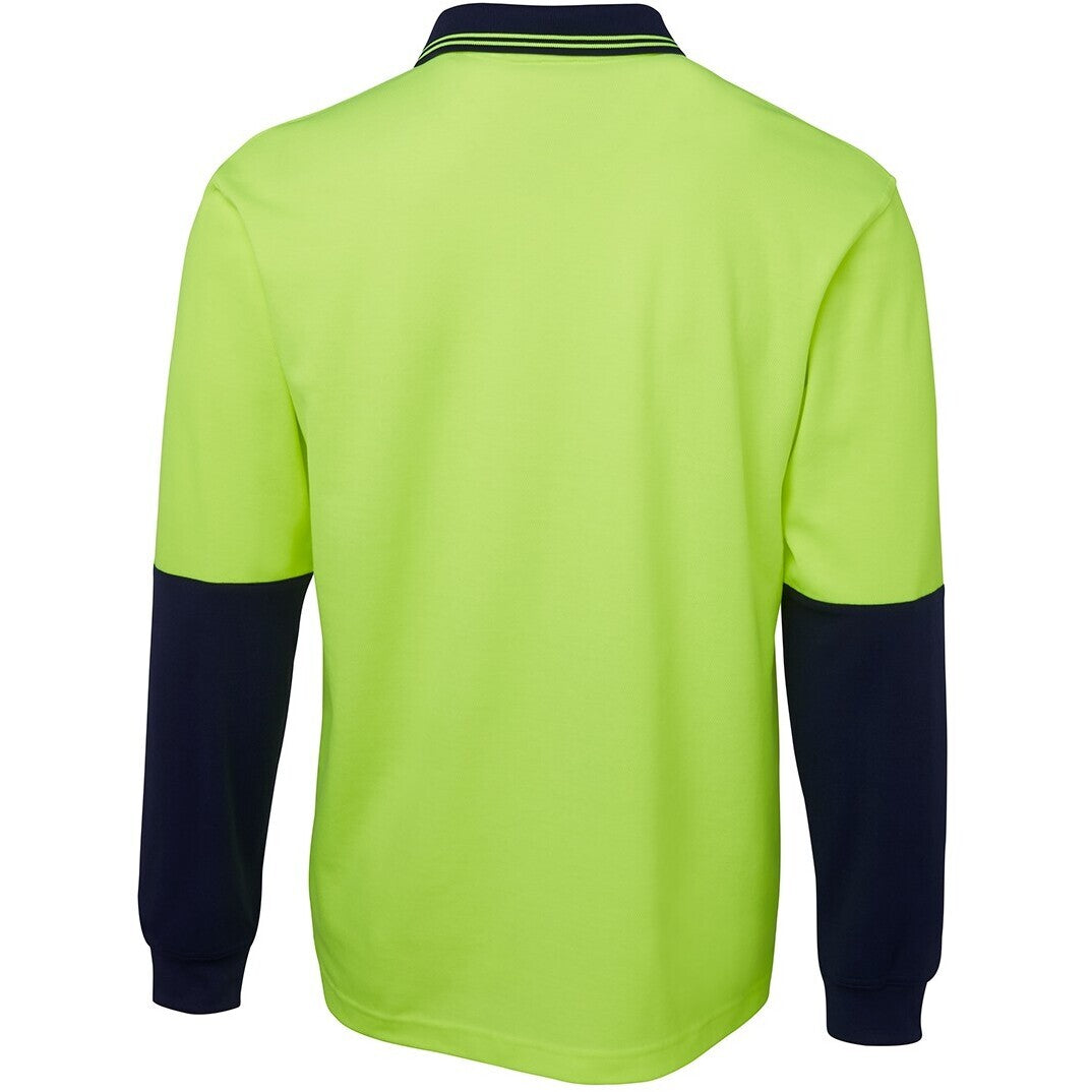 JB's Wear 6HPL Hi Vis L/S Cotton Back Polo - Back View | color:Lime/Navy|view:back